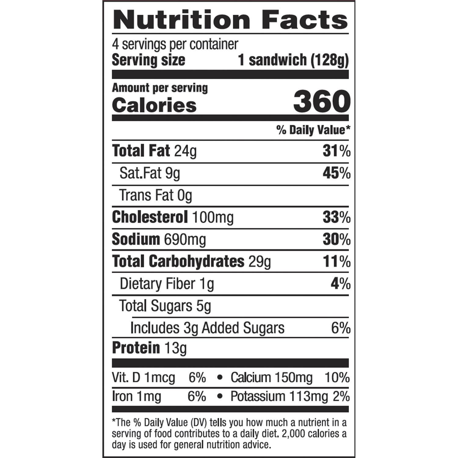 Nutrition Facts for Swaggerty's Sausage Egg and Cheese Croissant