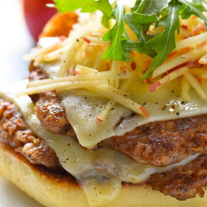 Nutty-Hot Sausage Burgers with Shredded Apples & Arugula Recipe by Swaggerty's Farm®