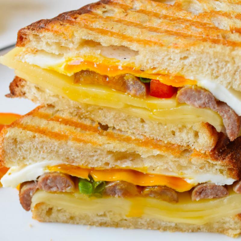 Breakfast Panini Sandwich with Sausage Links