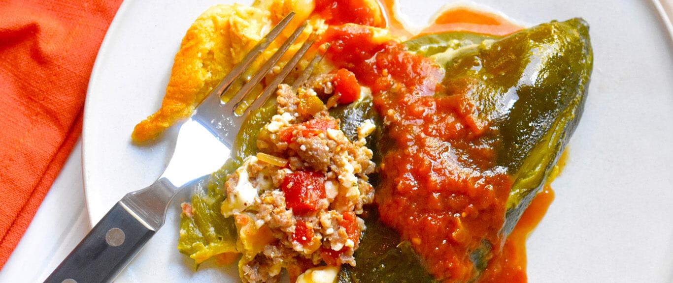 Sausage Stuffed Chiles Rellenos Casserole Recipe by Swaggerty's Farm®