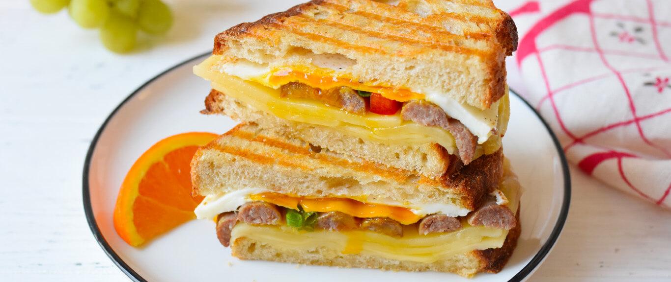 Breakfast Panini Sandwich with Sausage Links