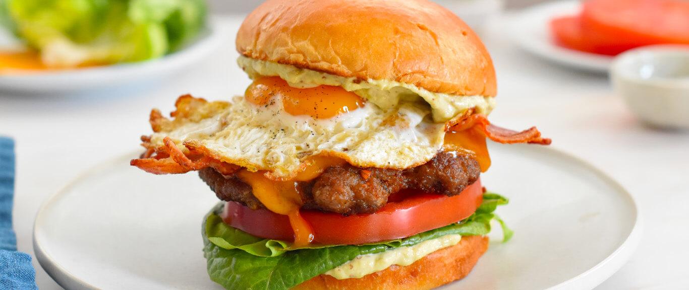 Ultimate Breakfast Burger with Avocado-Mayo Recipe by Swaggerty's Farm®