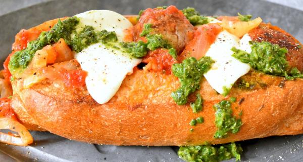Sausage Meatball Hoagies with Pesto Recipe by Swaggerty's Farm