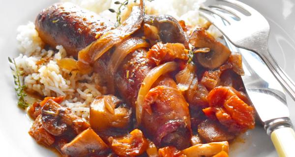 Hot Italian Sausages with Caramelized Onions & Mushrooms Recipe