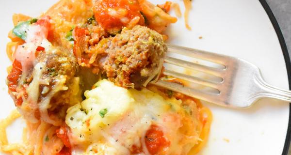 Spaghetti Squash Casserole with Sausage Meatballs Recipe by Swaggerty's Farm®