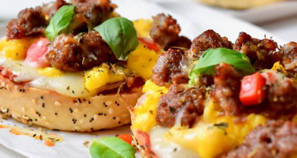 Breakfast Pizza Bagels Recipe by Swaggerty's Farm®