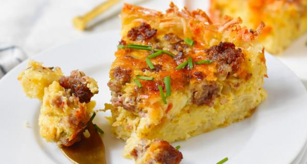 Sausage & Cheese Quiche with a Hash Brown Crust Recipe by Swaggerty's Farm®