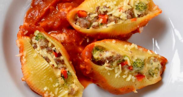 Sausage Stuffed Shells with Broccoli & Cheddar Cheese Recipe by Swaggerty's Farm®